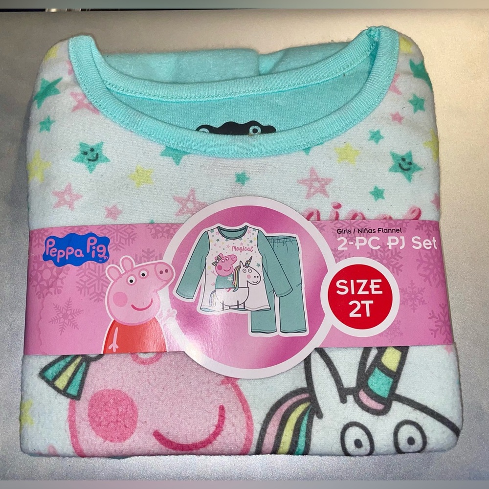 2T Peppa Pig Magical Unicorn 2-Piece Long Sleeve Flannel Pajama Set NWT